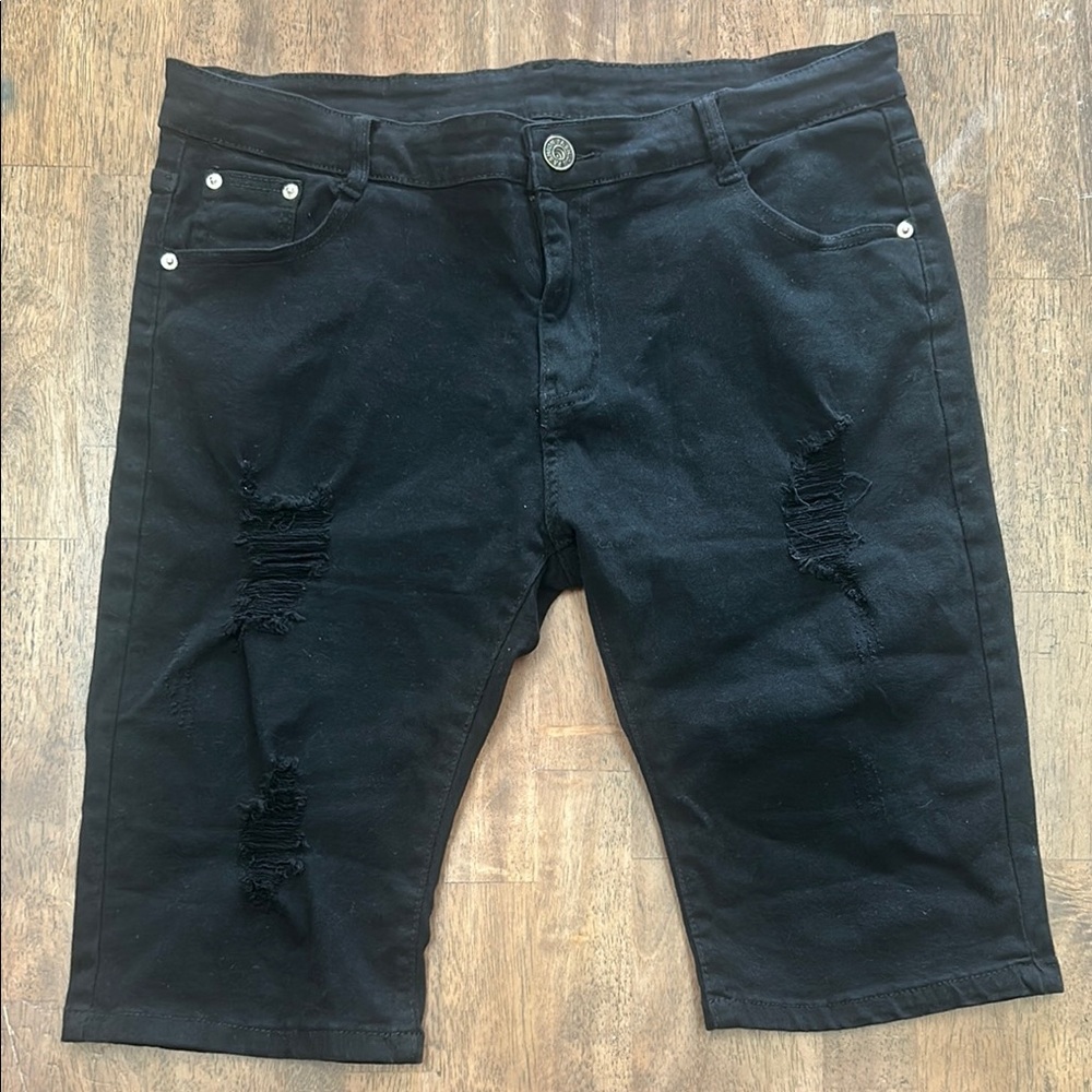 Men’s Black Ripped Jean Shorts